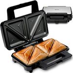 NETTA Deep Fill Toastie Maker - 2 Slice Sandwich Toaster - Easy to Clean - Extra Deep Non-Stick Plates - Non-Slip Rubber Feet - 900W - Stainless Steel & Black