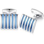 HONEY BEAR Stripe Cufflinks for Mens Shirts - Rectangle Stainless Steel, for Business Wedding Gift Blue