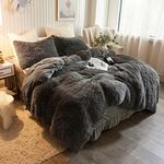 XeGe Plush Shaggy Duvet Cover Luxury Ultra Soft Crystal Velvet Bedding 1PC(1 Faux Fur Duvet Cover),Zipper Closure (Queen, Dark Gray)