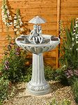 Garden Mile Rustic Solar Powered Garden Water Feature Fountains with Statues - Hand Painted Finish Solar Water Fountain Umbrella Doubles Bird Bath Outdoor Ornaments for Garden, Patio, Lawn Decor