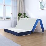 Twolike Full Folding Mattress, 4 Inch Tri Fold Memory Foam Mattress with Washable Cover, Foldable Mattress Topper with Non Slip Bottom,Pressure Relief,Full 73"X 52"X4",Blue