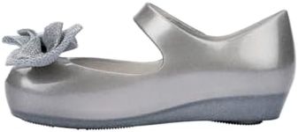 mini melissa Ultragirl Sweet XII Mary Jane Flats for Little Kids - Comfortable & Cute Peep Toe Jelly Flats Shoes, Pearly Silver, 11