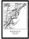 Print Monaco City map Nordic Style Black and White. A3 Size,Printed Poster Paper No 250 gr. Paintings, Prints and Posters for Living Room and Bedroom