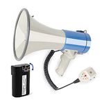 MyMealivos 50 Watt Megaphone Bullhorn Speaker with Siren, 240S Recording, Detachable Microphone & Strap（Grey-Battery）