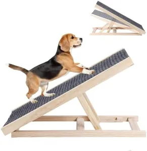 Adjustable Dog Ramp, Folding Portable Wooden Pet Ramp for Dogs and Cats, 27.5" Long Adjustable from 11.8” to 15.7” Rated for 100lbs Lightweight Dog Car Ramps for Bed Couch