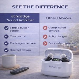 EchoEdge Rechargeable Invisible Hearing Amplifier – Noise Reduction, 30hr Battery