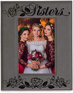 KATE POSH Sisters Engraved Leather Picture Frame - Maid of Honor Gifts, Matron of Honor Gifts, Bridesmaid Wedding Gifts, Birthday Gifts, Big Sister, Little Sister, Best Friend (5x7-Vertical)