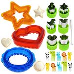 26Pcs Sandwich Cutter and Sealer Set, Sandwich Maker, Vegetable Cookie Cutters Fruit Shape Cutters Bento Box Accessories Great for Lunchbox, with 10 Cartoon Toothpicks(Heart, Star, Circular shape)