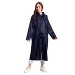 INFISPACE Women's Polyester Long RainCoat Pocho Barsaati with Adjustable Cap and Cover (XL, Blue)