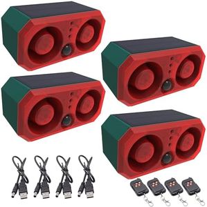 QXMH Solar Motion Sensor Alarm Outdoor: Motion Sensor Dog Barking Sound with 2 * 130db Noise Maker & 13 Sounds, Support Recording & Volume Adjustable, Dog Barking Alarm for Home Security