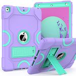 ZoneFoker for iPad 9th Generation Case, iPad 8th 7th Generation Case, iPad 10.2 Inch 2021/2020/2019 Case, Heavy Duty Rugged Shockproof Protective Cover with Kickstand for Kids Boys Girls Purple/Green