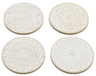 Set of 4 Geometric Mandala Flower Style Boho Wooden Drinks Coasters