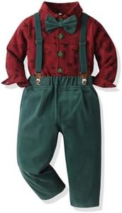 Yoolhamy Baby Boy Christmas Outfit Toddlers Xmas 4PCS Bow-tie Shirt and Suspender Pants Gentleman Set (Red Shirt, 3-4 Years)