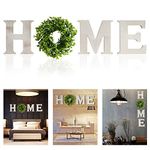 Darhoo Home Sign Wall Decor, Farmhouse Wooden Letters for Wall, Rustic Wooden Home Sign with Wreath, Large Wall Hanging Decor for Living Room, House, Entry Way, Kitchen (White)