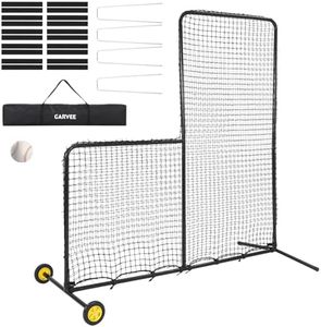 Garvee 7x7FT L-Shaped Baseball Pitching Net with Wheels-Portable Baseball Pitcher Screen Netting,Heavy Duty Steel Protective L Screen for Batting Cage & Softball Practice