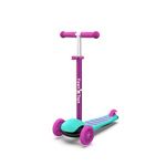 Fawn Toys 3-Wheel Junior Kick Scooter LED Flashing Wheels/Lean to Turn/Indoor/Outdoor Three Adjustable Heights Quiet PU Wheels Extra Wide Deck Best Gift for Kids, Boys Girls 2-8 Yrs(Purple)