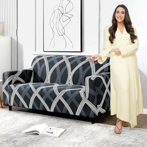 HOKIPO Stretchable Elastic Couch Cover 3 Seater, Shadow Grey (AR-4095-D18)