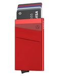 VULKIT Card Holder with Money Pocket Pop Up Wallet RFID Blocking Slim Metal Bank Card Case Holds 5 Cards and Notes, Red