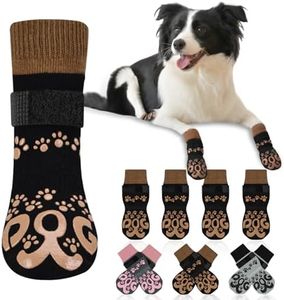 Anti Slip Dog Socks to Prevent Licking Paws - Double Side Paw Covers Dogs Grip Sock for Hardwood Floors, No Twist Dog Booties Grippy Socks for Small Medium Large Senior Dogs, Black and Caramel, XXL