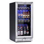 COSTWAY 15 Inch Beverage Cooler Refrigerator - 3.5 Cu.ft Mini Fridge with Glass Door, Lock and Removable Shelves for Soda Beer Wine, Freestanding Small Drink Refrigerator for Home Office Bar