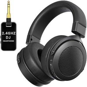 Rumoon 2.4GHz Wireless Headphones for Bass Guitar, 20ms Low Latency, Wireless Over Ear Headphones with 6.35mm & 3.5mm Jack for Studio Monitor & Mixing DJ AMP Keyboard, Pure Black