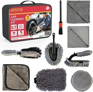 GADLANE 9 Pc Kit Limpieza Coche Incluye Cepillo Tapicería, Cepillo Detalles, Estropajo Microfibra, Paño Microfibra, Cepillo Ruedas, Paño Secado, Paño Vidrio, Guante Y Plumero De Microfibra