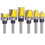 Wolfride 1/4 Inch Shank Grooving Router Bit Template Router Bit Hinge Mortising Router Bit Bowl and Tray Router Bit Round Nose Router Bit 90 Degree V Groove Router Bit (6pcs)