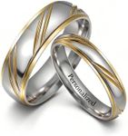 Ihanskio Personalized Custom Made Couple Rings Double Color Golden Striped His Her Engagement Wedding Bands Gift Birthday Matching Stainless Steel