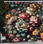 Ambesonne Floral Shower Curtain, Jumble Garden Scene with Gentle Peony Flowers with Delicate Petals Dream, Cloth Fabric Bathroom Decor Set with Hooks, 69" W x 70" L, Pale Ruby Laurel Green