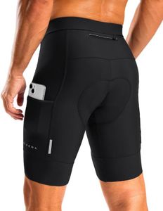 Men's Bike Shorts 4D Padded Cycling Shorts for Men Road Riding Biking Bicycle Zipper Pockets(Black,L)