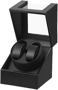 DRAIGERWAY Caja Giratoria para Relojes Automatische Uhrenbeweger Box PU Leder Uhrengehäuse mit leisem Motor Batteriebetrieb Oder Netzteil für Automatikuhren… (Schwarz PU-DGW)