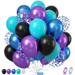 Black Purple Blue Balloon,60 Pcs 12 Inches Metallic Blue Purple Teal Balloons Confetti Balloons for Kids Video Game Party Decoration Baby Shower Engagement Party Supplies