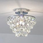 Mini Crystal Chandelier Ceiling Light Small, Modern Chrome Crystal Flush Mount Ceiling Light, E26 Base Farmhouse Ceiling Lighting Fixture for Bedroom Bathroom Closet Hallway Kitchen