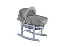 ELEGANT BABY Grey Dimple Grey Wicker Moses Basket with Deluxe Grey Rocking Stand, Adjustable Hood, Fibre Mattress & Padded Liner