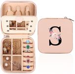 WALLFID Travel Jewellery Box,Alphabet Jewellery Organiser,Portable Jewellery Box,Small Travel Jewellery Storage Case with Mirror,Birthday Gift-for Women,Mothers Birthday Valentines Day Gift Ideal(S)