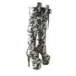 denova's Women's Patent Very High Heel Lace Up Platform Pole Dance Over-the-Knee Thigh High Boot with Zipper, Camouflage, 5