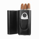 Cgaplus 3-Finger Leather Cigar Case with Cutter Cedar Wood Lined Cigar Humidor Portable Travel Cigar Case