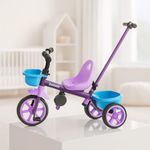 Storio Kids Tricycle for 2–5 Years with Parental Handle | Baby Cycle for Boys & Girls with Basket, Bell & 3 EVA Wheels | Durable & Safe Ride-On Toy Bike | First Cycle for Toddlers - Blue & Purple