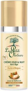 LE PETIT OLIVIER - Crème Jour & Nuit Anti-Âge - Huile d'Argan - Lisse & Raffermit - Tous Types De Peaux - A l'Acide Hyaluronique - 96% D'Origine Naturelle - Sans Silicone - Fabriqué en France - 50 ml