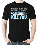 Witty Fashions What Doesn't Kill You Makes You Stronger - Except Sharks - Funny Sarcastic Men's T-Shirt (Black, Large)