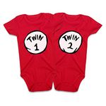 DEFAHN Funny Twins Baby Bodysuits Boys Girls Rompers 2 Pack Twin Matching Clothes Outfits for Newborn Infant, Twin1-2 Short Sleeve Red, 0-3 Months