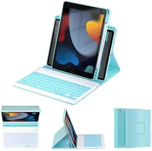 OYEEICE for iPad 9th Generation Case with Keyboard - Detachable Backlit Keyboard - Rotatable Cover with Pencil Holder for iPad 9th/8th/7th Gen, iPad Air 3rd Gen & iPad Pro 10.5" - Blue