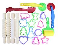 Kids B Crafty Playdough Tools and Cutters Set - Wooden Rolling Pins, Plastic Shapes, and Patterned Rollers for Creative Play - Safe and Fun Craft for Toddlers and Children