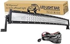 Willpower 32 inch Curved LED Light Bar 405W Spot Flood Combo Triple Row Led Off Road Driving Fog Lights with Mounting Bracket and Wiring Harness for Car Tractor Truck ATV SUV Boat