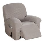 BellaHills Stretch Recliner Cover Recliner Chair Covers for Living Room Recliner Chair Slipcover with Side Pocket, Thick Soft Small Checked Jacquard, Fitted Standard/Oversized Recliner, Taupe