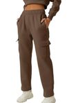 QINSEN Womens Medium Waist Baggy Elastic Waist Sweatpants Casual Fleece Long Pants with Pockets, Chestnut, X-Large