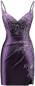 Satin 2026 Homecoming Dresses Short V Neck Beaded Hoco Dresses for Teens