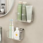 CGBE 2 Packs Cabinet Door Organizer, Acrylic Adhesive Shelf Wall Mounted Storage, Self Adhesive Shower Shelves Without Drilling, Automatic Draining Clear Shower Organizer for Bathroom