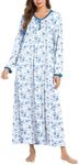 Ekouaer Women's Long Sleeve Nightgown Long Sleepshirts Henley Sleep Dress Full Length Sleepwear S-4XL