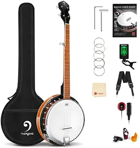 Vangoa Banjo 5 String Beginner Full Size Kit, Remo Head 24 Bracket Open Back Banjo Set with Resonator for Starter Adult Youth Teen